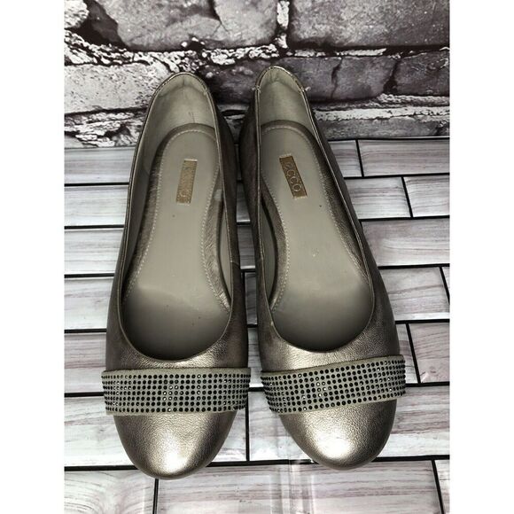 Ecco Silver Pewter Leather Rhinestone Ballet Flats Shoes Women’s Sz 40EU/9M US - Picture 11 of 16
